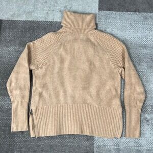 LL Bean Womens XL Super Soft Waffle Knit Turtleneck Sweater Tan Side Zip‎ 520977